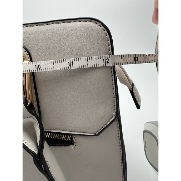 Faux Leather Light Gray/Black Hand Shoulder Bag Purse Neutral Chic Modern-New‎ - Picture 11 of 13